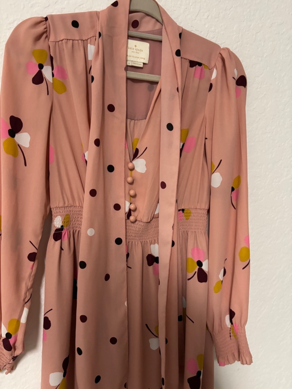 Kate Spade Floral Tie Neck Dress Size Small Spring Wedding Guest Work Dress